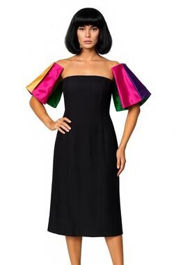 Vintage 80's black with off shoulder multi colors puff satin sleeves size s-m